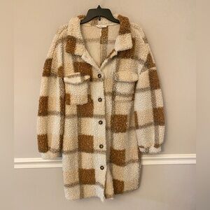 Talulah tan and cream plaid shaggy button down Shacket. L